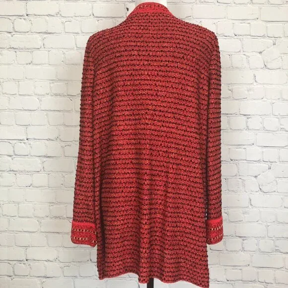 NWT Misook Red Boucle Chain Detail Cardigan Sweater Size L - Picture 3 of 7